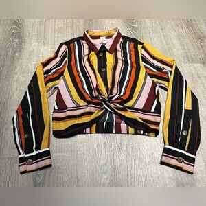 LIVE 4 Truth - Women’s Colorful Striped Collared Long Sleeve Crop Top